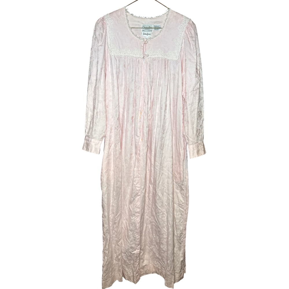 Christian Dior Loungewear Pink Cotton Floral Jacquard Nightgown Petite Lace Trim